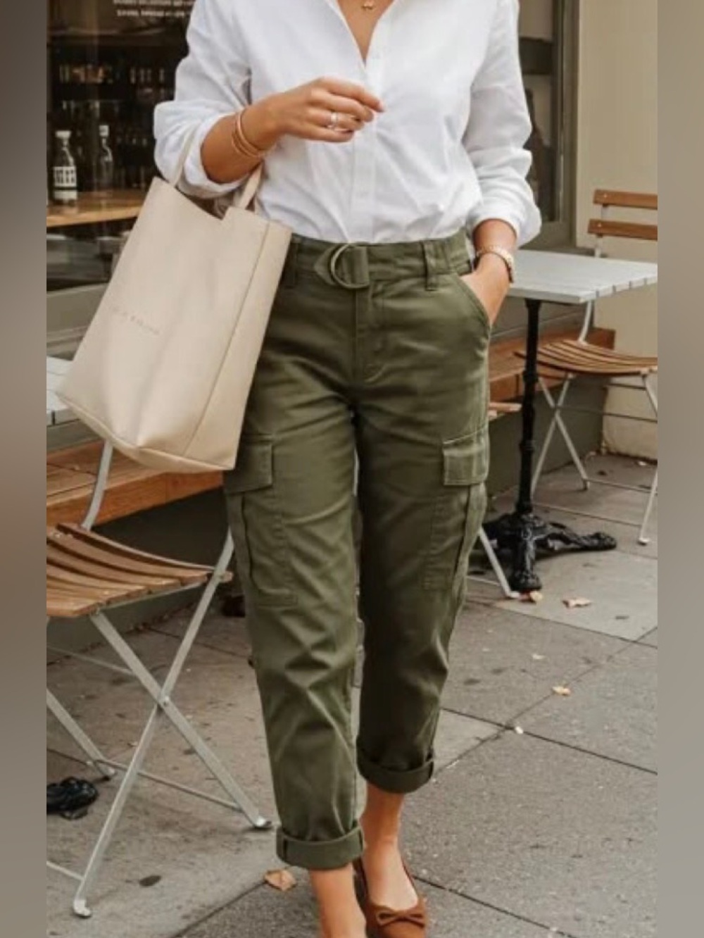 AG ADRIANA GOLDSHMEID Olive Green Cotton Cargo Pants